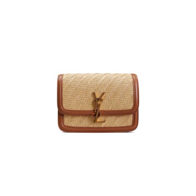 YSL SOLFERINO SMALL SATCHEL IN RAFFIA AND LEATHER 634306 (19*13*5cm)